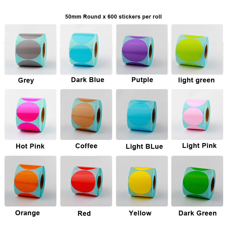 10mm 15mm Round Colours Thermal Paper Label Waterproof OIl Resistant Barcode Circle Sticker