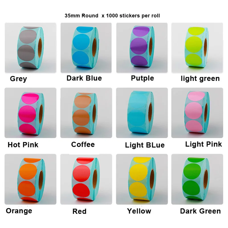 10mm 15mm Round Colours Thermal Paper Label Waterproof OIl Resistant Barcode Circle Sticker