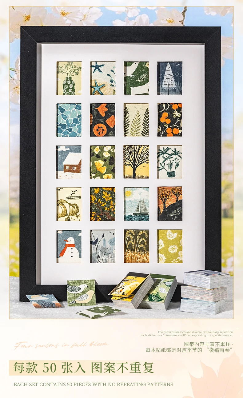 Journal GO 50pages Four Seasons in Bloom Sticker Book Aesthetics INS Design DIY Journal Scrapbook Decor Scenery Sticker