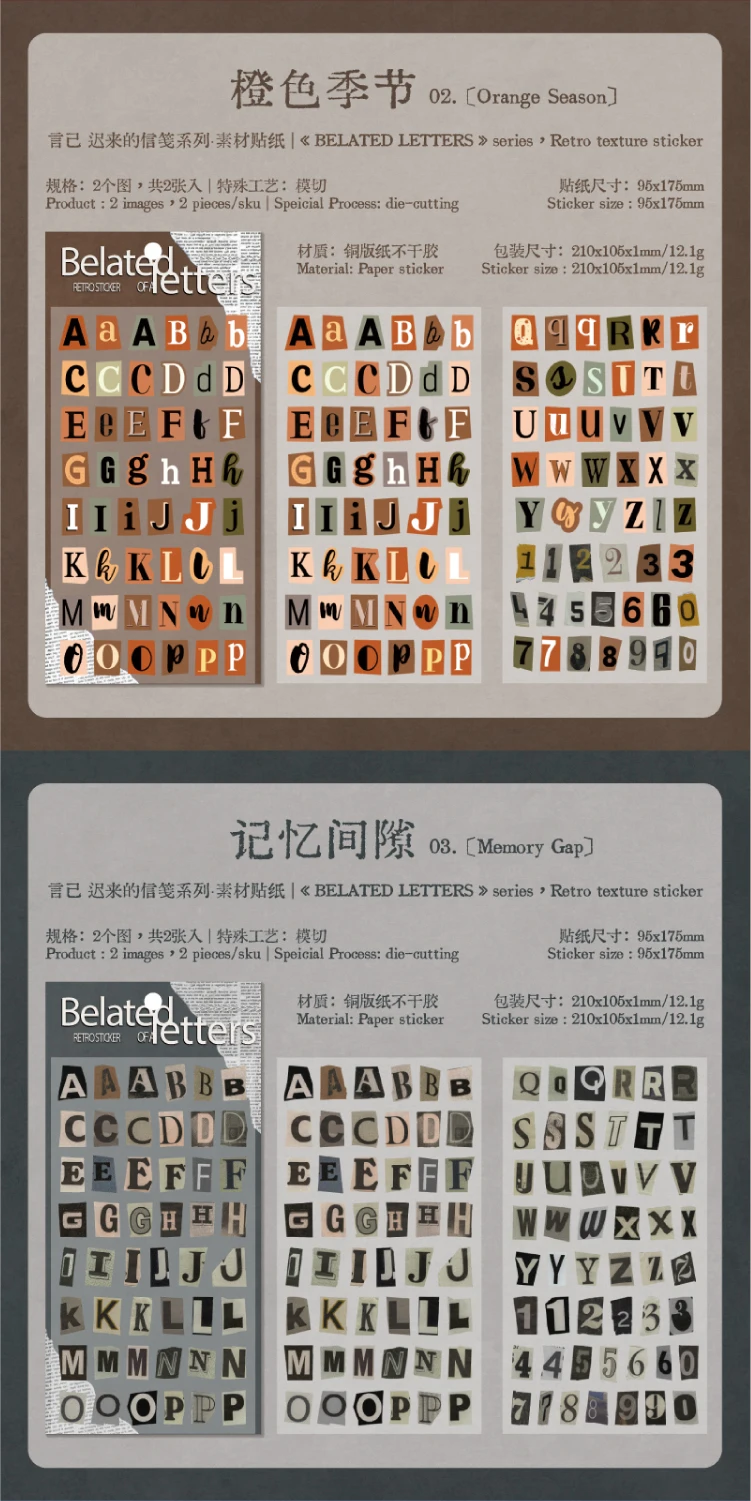 Journal GO 2pcs English Alphabet Number Symbol Stickers Vintage Scrapbook Aesthetic Journaling Supplies Kit Retro Letter Sticker