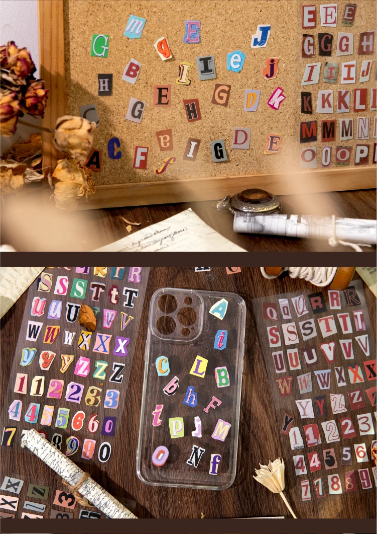 Journal GO 2pcs English Alphabet Number Symbol Stickers Vintage Scrapbook Aesthetic Journaling Supplies Kit Retro Letter Sticker