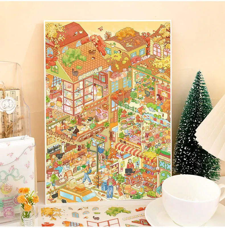 Kawaii 3D Miniature Scene Cartoon Town Landscape Stickers DIY Handmade Stacking Scrapbook Fun Album Decoration Sticker