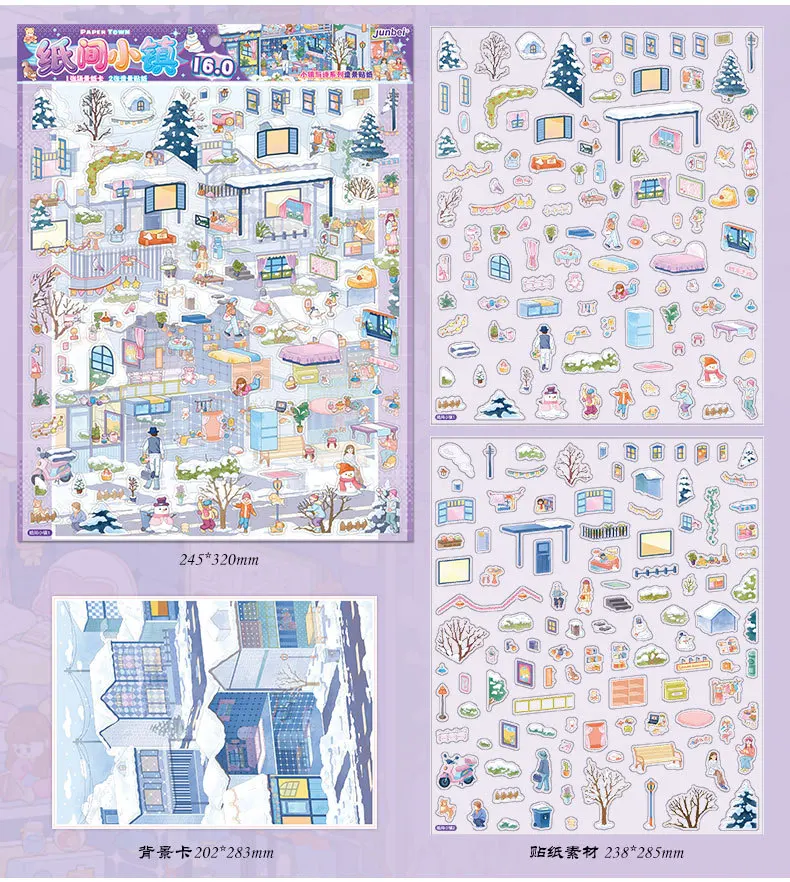 Kawaii 3D Miniature Scene Cartoon Town Landscape Stickers DIY Handmade Stacking Scrapbook Fun Album Decoration Sticker