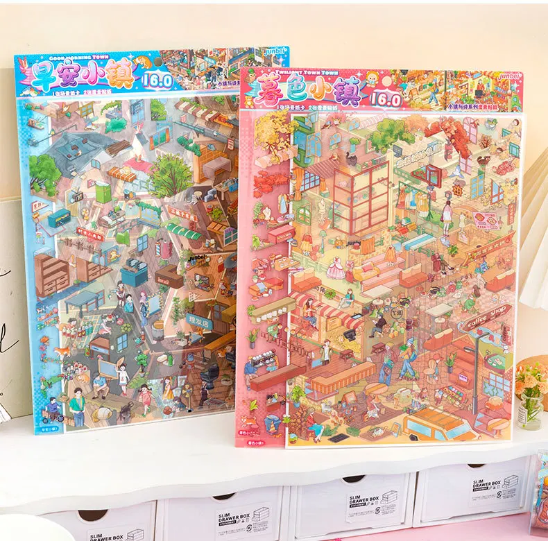 Kawaii 3D Miniature Scene Cartoon Town Landscape Stickers DIY Handmade Stacking Scrapbook Fun Album Decoration Sticker