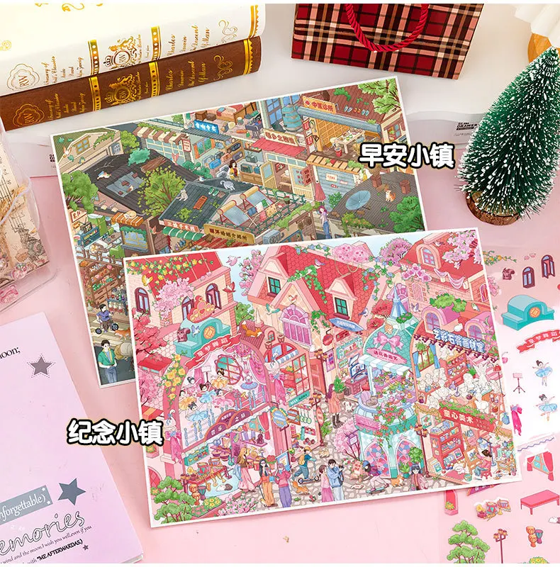 Kawaii 3D Miniature Scene Cartoon Town Landscape Stickers DIY Handmade Stacking Scrapbook Fun Album Decoration Sticker