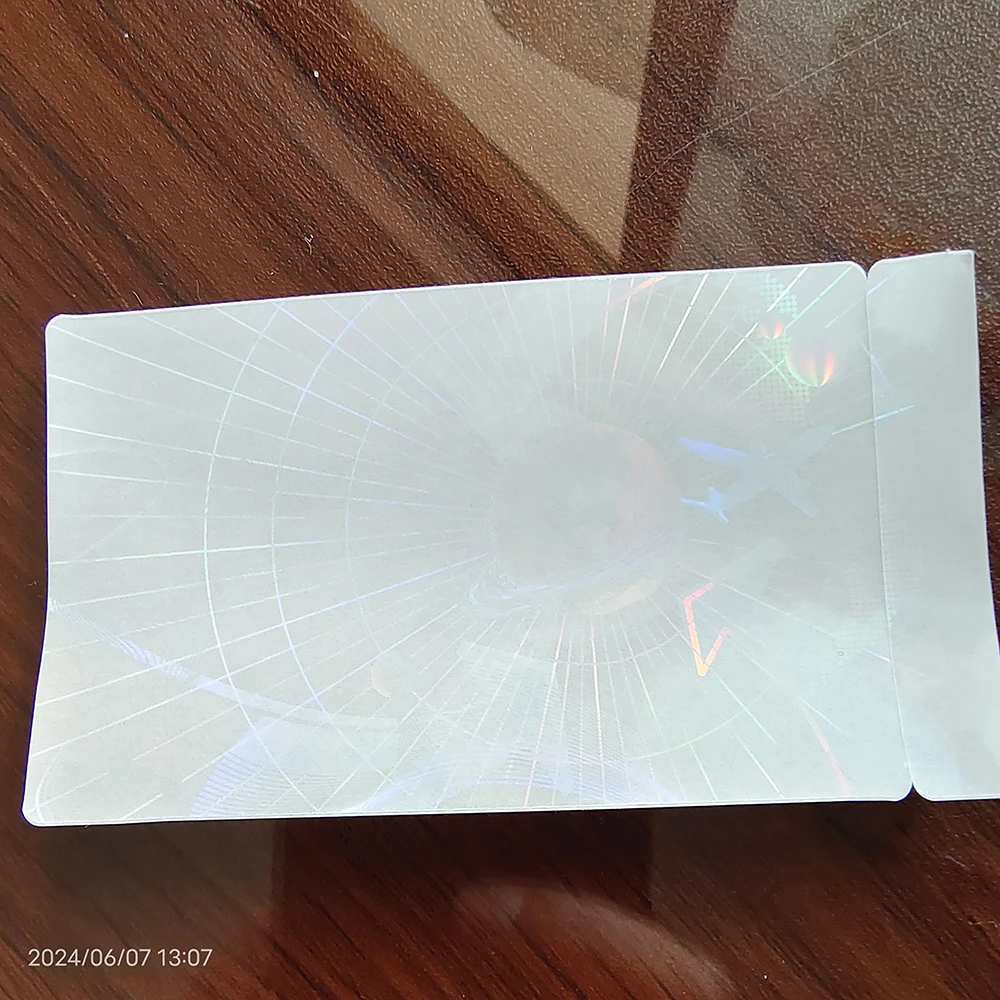 100pcs 84x52mm Transparent Hologram Card Sticker Waterproof Tear Resistant Clear Plastic Laser Holographic Impossible to Copy