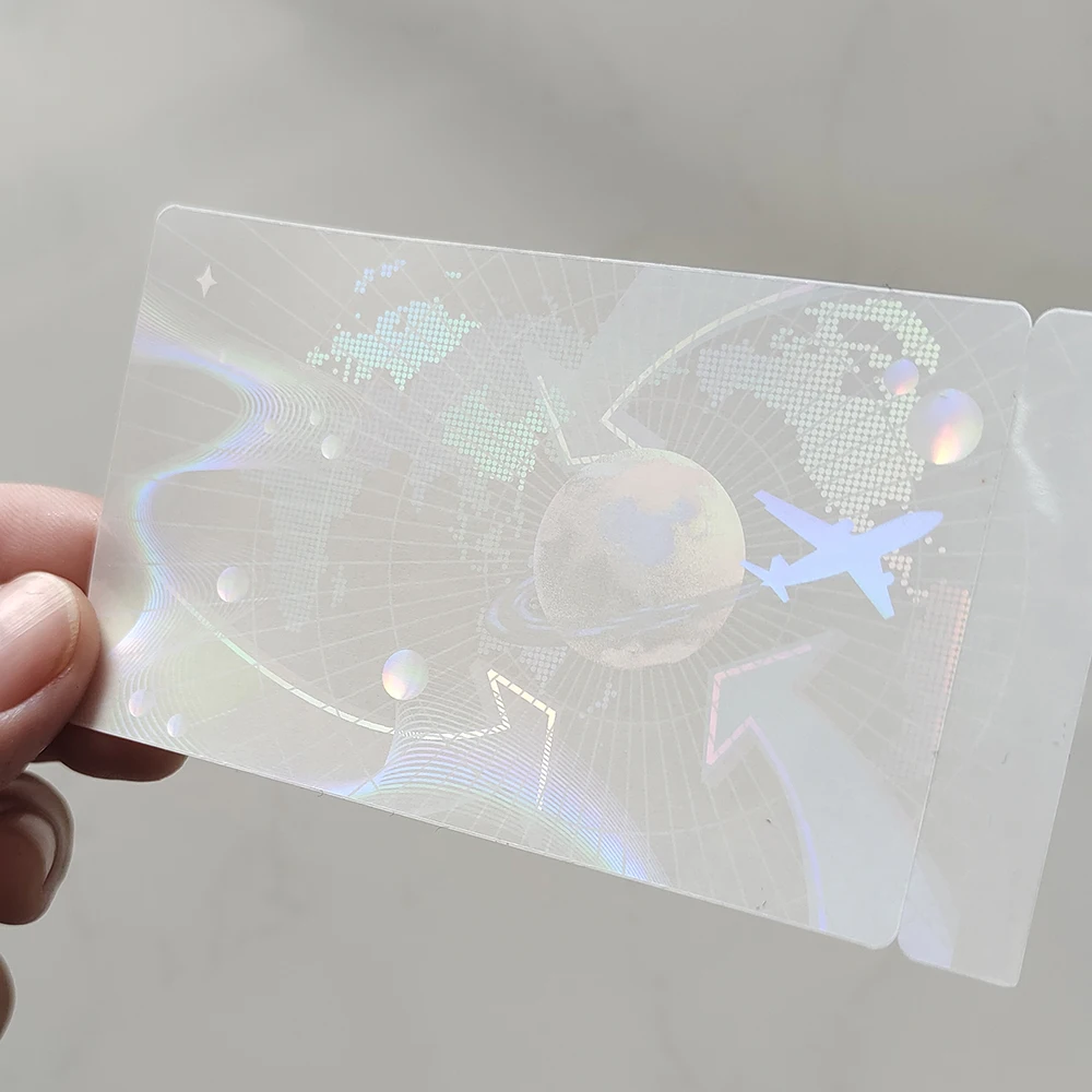 100pcs 84x52mm Transparent Hologram Card Sticker Waterproof Tear Resistant Clear Plastic Laser Holographic Impossible to Copy