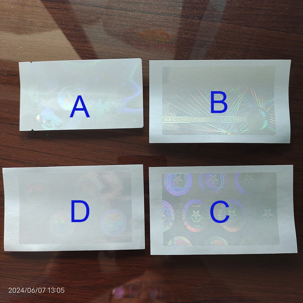 100pcs 84x52mm Transparent Hologram Card Sticker Waterproof Tear Resistant Clear Plastic Laser Holographic Impossible to Copy