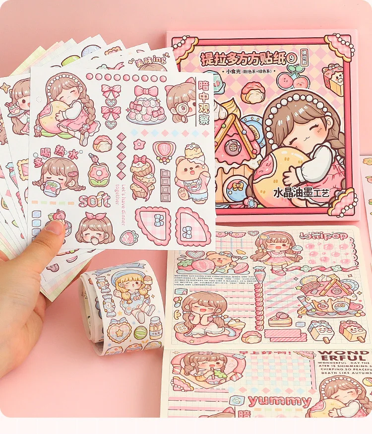 12pcs Washi Stickers Cartoon Kawaii Stickers Telado Girl Handbook DIY Goo Card Decoration Material Cute Stickers Stationery