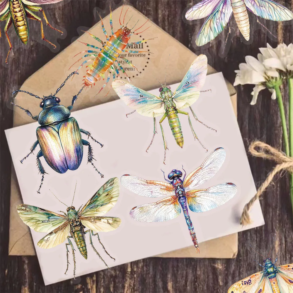 50PCS Exquisite Insect Watercolor Graffiti Stickers Handbooks DIY Luggage Notebooks Motorcycles PET Waterproof Stickers