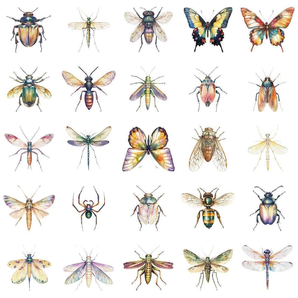 50PCS Exquisite Insect Watercolor Graffiti Stickers Handbooks DIY Luggage Notebooks Motorcycles PET Waterproof Stickers