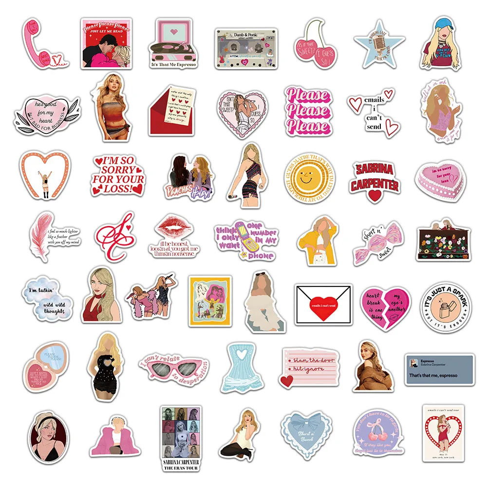 50/100PCS Sabrina Carpenter Stickers Exquisite Handbooks Material Phone Cases Laptop Suitcases Water Cups Waterproof Stickers