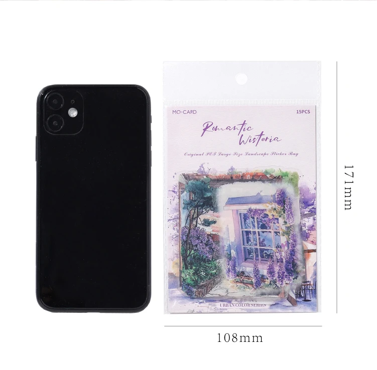15pcs/pack City Color Series Street Landscape PET Stickers DIY Scrapbook Handbook Diary Album Material Retro Ins Decor Stickers