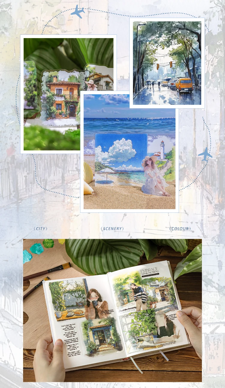 15pcs/pack City Color Series Street Landscape PET Stickers DIY Scrapbook Handbook Diary Album Material Retro Ins Decor Stickers
