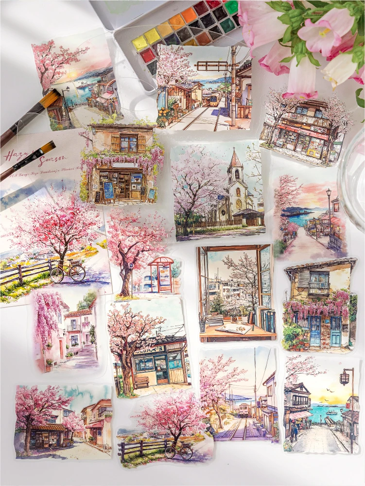 15pcs/pack City Color Series Street Landscape PET Stickers DIY Scrapbook Handbook Diary Album Material Retro Ins Decor Stickers