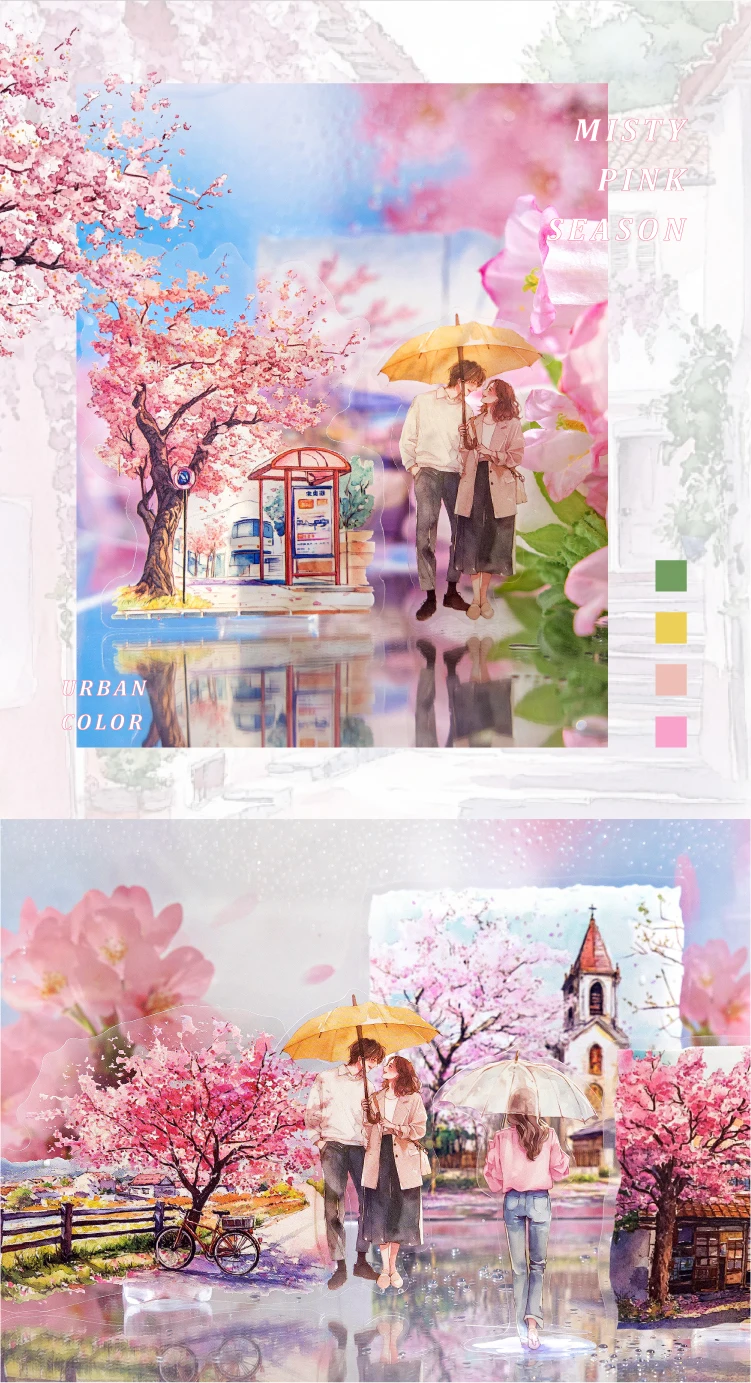 15pcs/pack City Color Series Street Landscape PET Stickers DIY Scrapbook Handbook Diary Album Material Retro Ins Decor Stickers