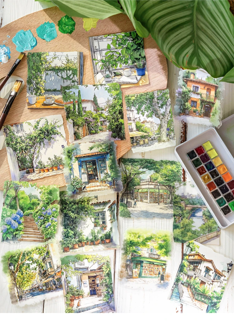 15pcs/pack City Color Series Street Landscape PET Stickers DIY Scrapbook Handbook Diary Album Material Retro Ins Decor Stickers