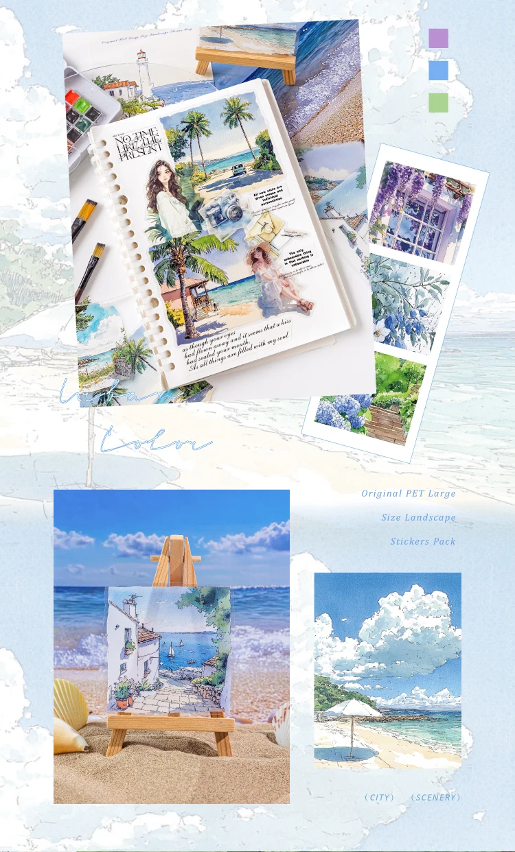 15pcs/pack City Color Series Street Landscape PET Stickers DIY Scrapbook Handbook Diary Album Material Retro Ins Decor Stickers