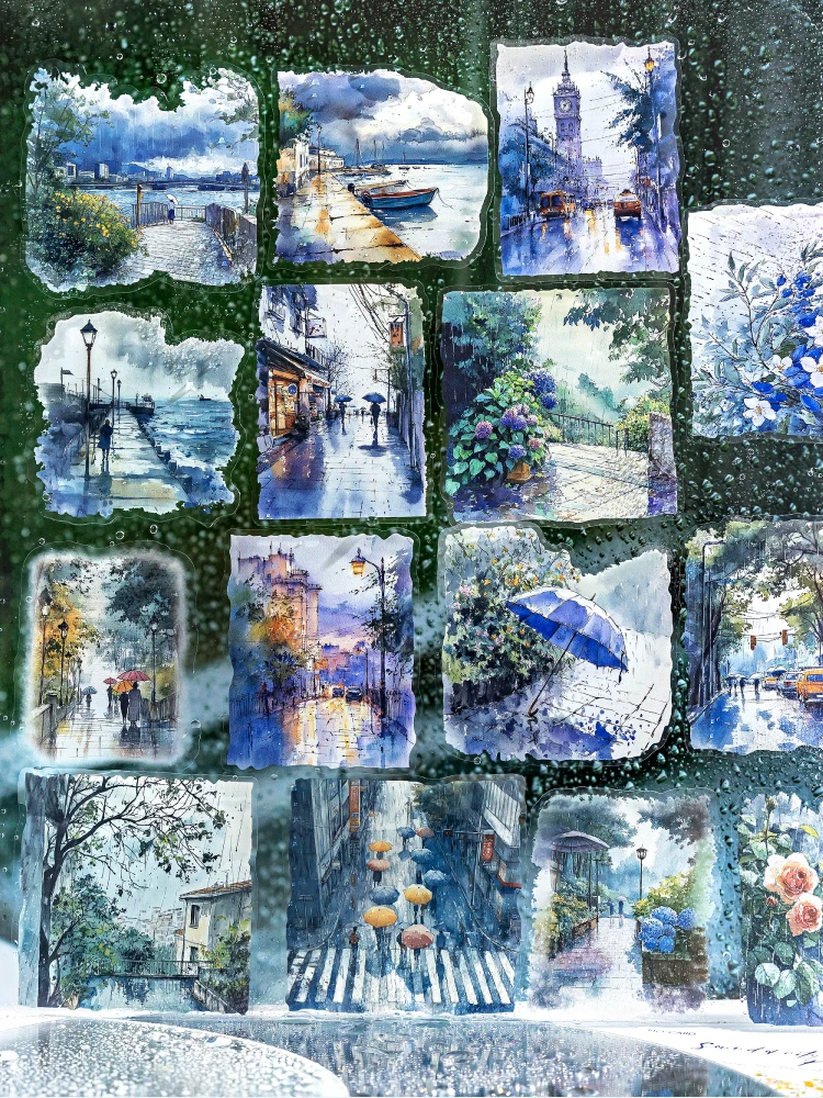 15pcs/pack City Color Series Street Landscape PET Stickers DIY Scrapbook Handbook Diary Album Material Retro Ins Decor Stickers