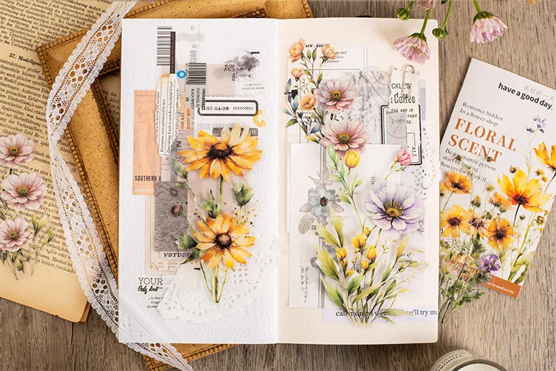 20pcs/lot Kawaii Stationery Stickers flowers and incense fill the garden Junk Journal Paper stickers Planner Decorative stickers