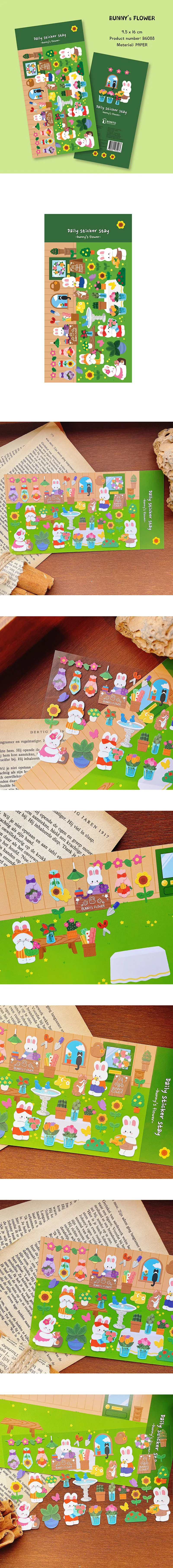 Korean Import Original BONITO Kawaii Bunny's Flowers Paper Stickers Scrapbooking Diy Journal Stationery Sticker Gift