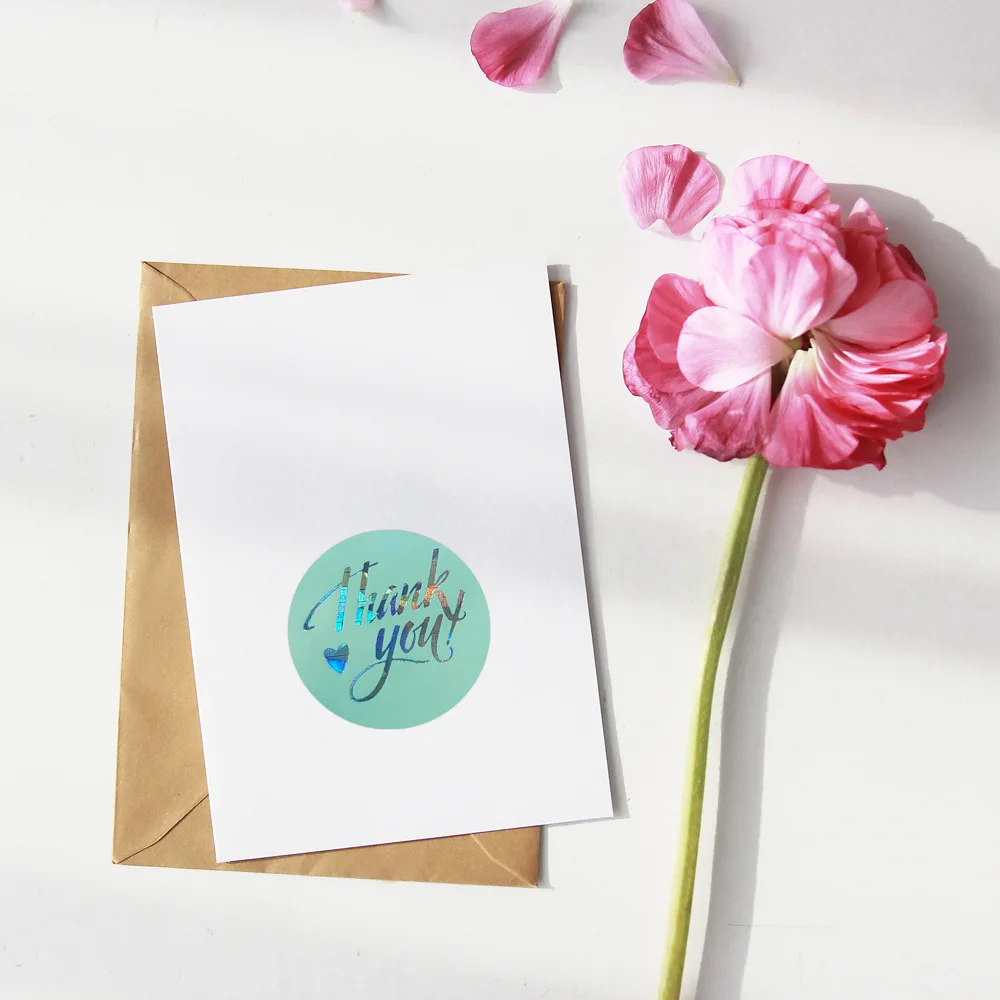 50-500pcs 1inch Blue Thank You Stickers For Envelope Sealing Labels Stationery Supplies Handmade Wedding Gift Decoration Sticker