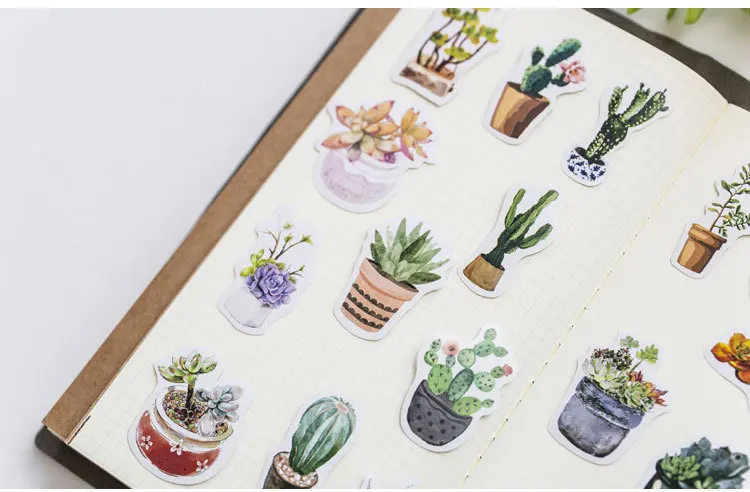 46pcs Green Cactus Plant Decorative Washi Stickers for Scrapbooking Diary Stationery Album Stick Labels