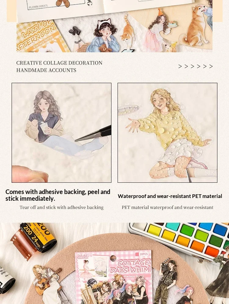JIANWU Old Time Paper Series Vintage Girl Character Landscape Material Collage PET Sticker Creative DIY Journal Stationery