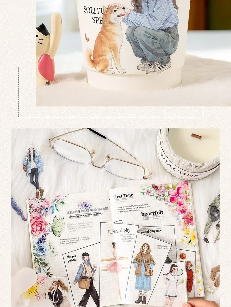 JIANWU Old Time Paper Series Vintage Girl Character Landscape Material Collage PET Sticker Creative DIY Journal Stationery