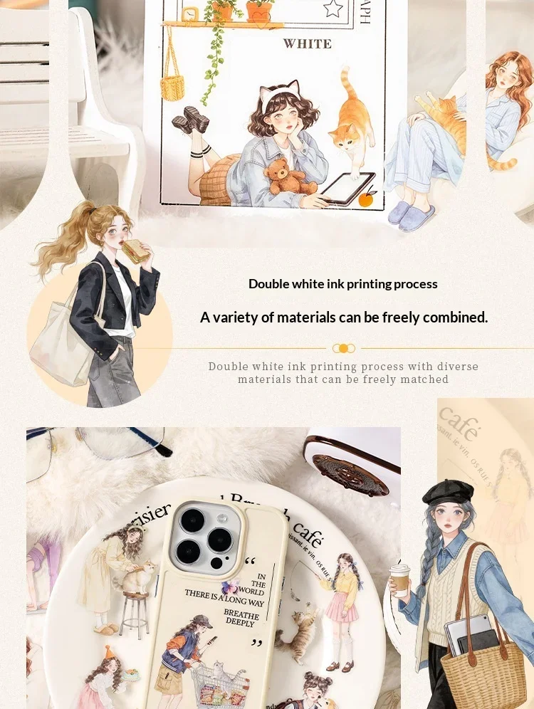 JIANWU Old Time Paper Series Vintage Girl Character Landscape Material Collage PET Sticker Creative DIY Journal Stationery