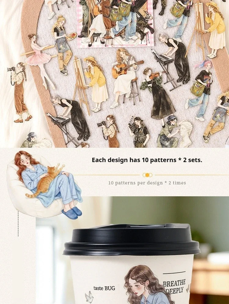 JIANWU Old Time Paper Series Vintage Girl Character Landscape Material Collage PET Sticker Creative DIY Journal Stationery