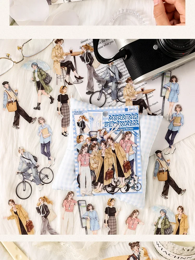 JIANWU Old Time Paper Series Vintage Girl Character Landscape Material Collage PET Sticker Creative DIY Journal Stationery