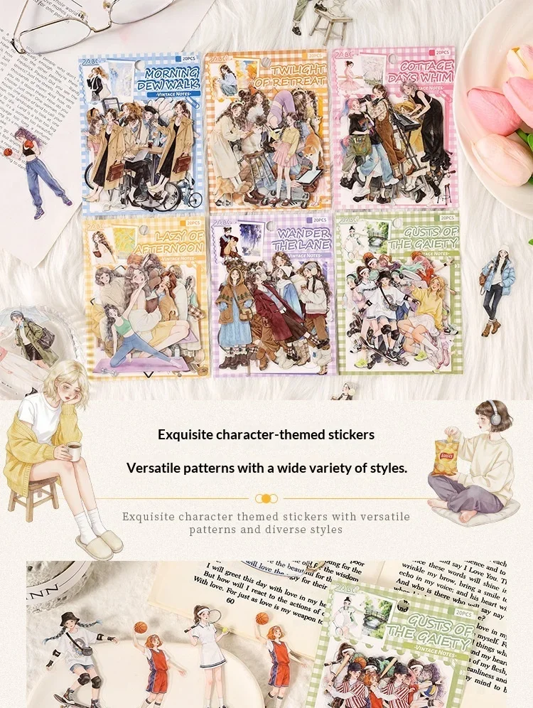 JIANWU Old Time Paper Series Vintage Girl Character Landscape Material Collage PET Sticker Creative DIY Journal Stationery
