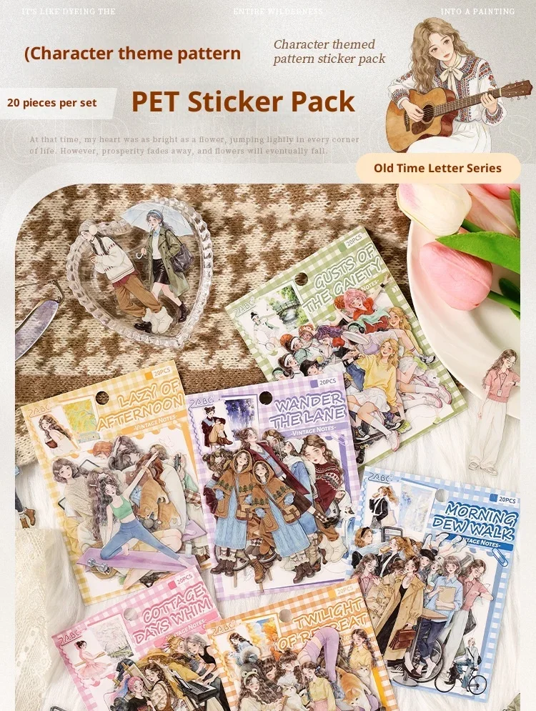 JIANWU Old Time Paper Series Vintage Girl Character Landscape Material Collage PET Sticker Creative DIY Journal Stationery