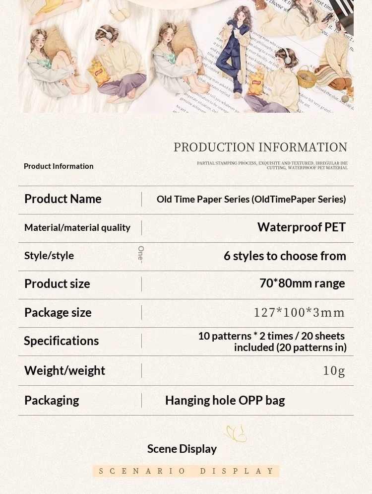 JIANWU Old Time Paper Series Vintage Girl Character Landscape Material Collage PET Sticker Creative DIY Journal Stationery