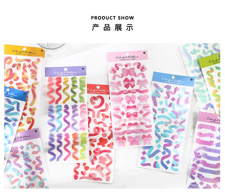 Colorful Ribbon Adhesive Stickers for Scrapbooking Journaling Art & Craft DIY Decoration Labels for Planner Diary Book
