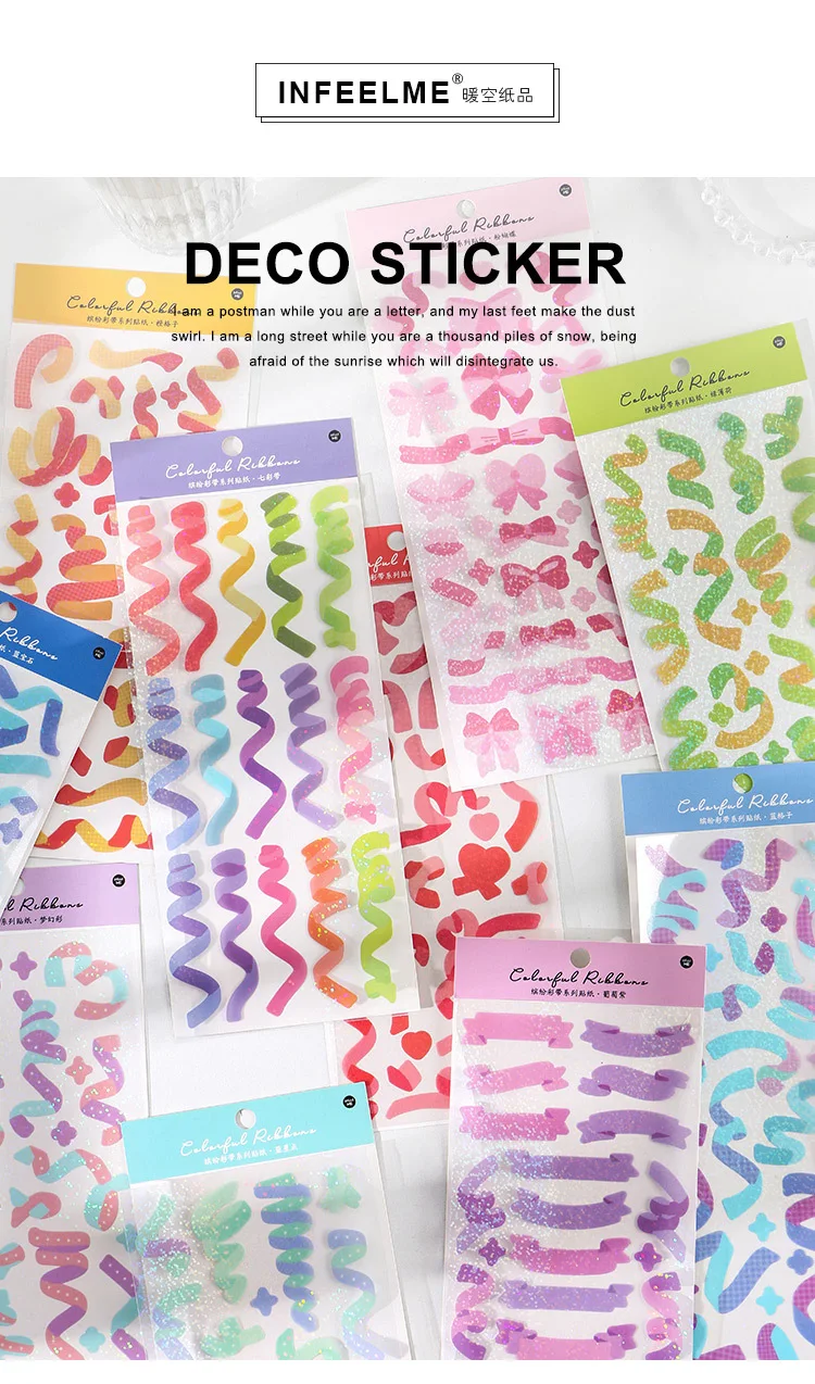 Colorful Ribbon Adhesive Stickers for Scrapbooking Journaling Art & Craft DIY Decoration Labels for Planner Diary Book