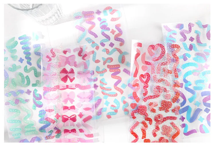 Colorful Ribbon Adhesive Stickers for Scrapbooking Journaling Art & Craft DIY Decoration Labels for Planner Diary Book