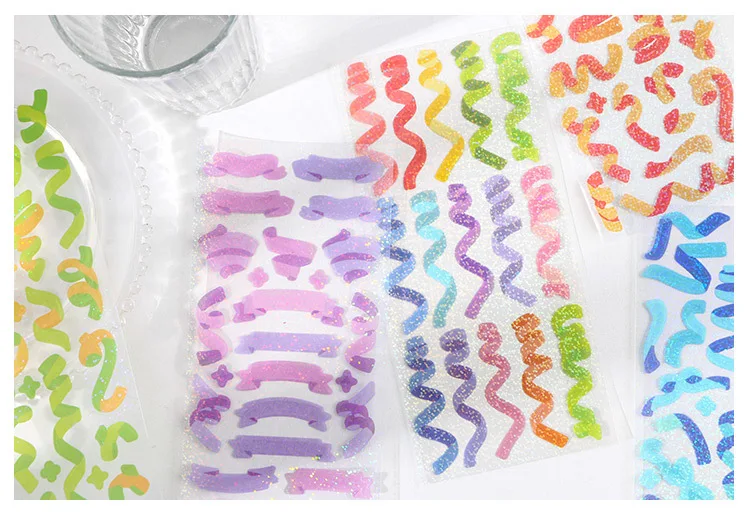 Colorful Ribbon Adhesive Stickers for Scrapbooking Journaling Art & Craft DIY Decoration Labels for Planner Diary Book
