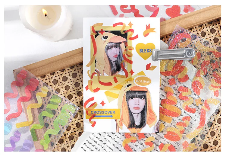 Colorful Ribbon Adhesive Stickers for Scrapbooking Journaling Art & Craft DIY Decoration Labels for Planner Diary Book