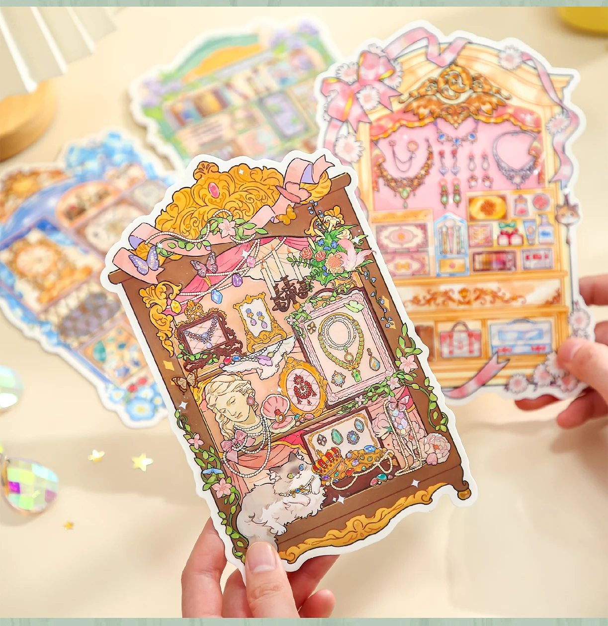 JIAMEI Kawaii 3D Cartoon Miniature Scene Stickers Creative Rare Window Display Style Fun Stacking Scrapbook DIY Stickers