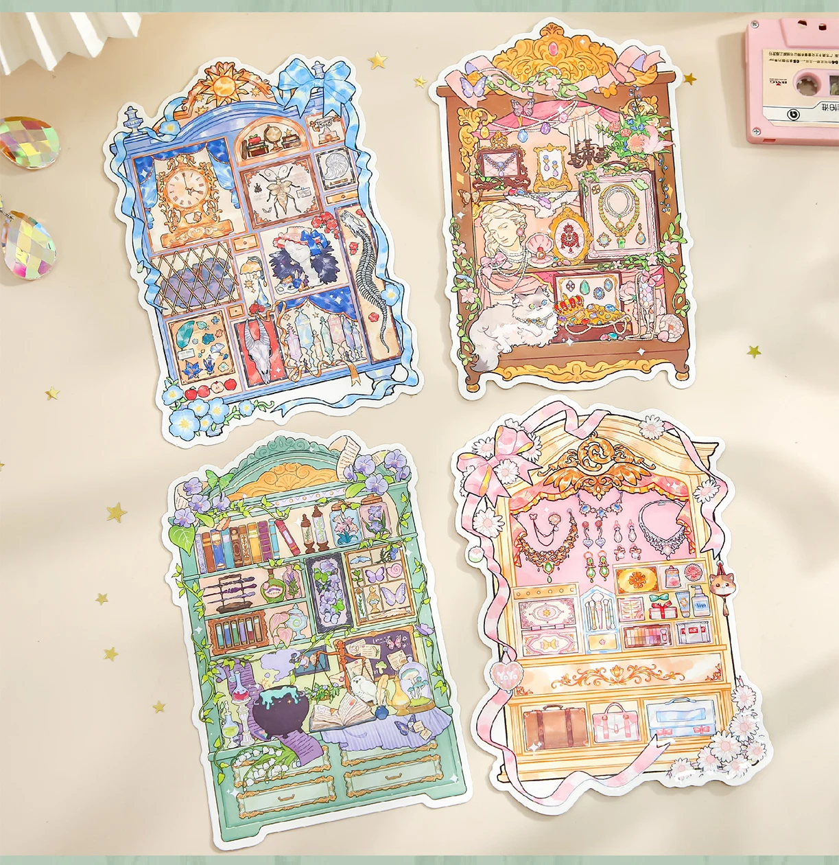 JIAMEI Kawaii 3D Cartoon Miniature Scene Stickers Creative Rare Window Display Style Fun Stacking Scrapbook DIY Stickers
