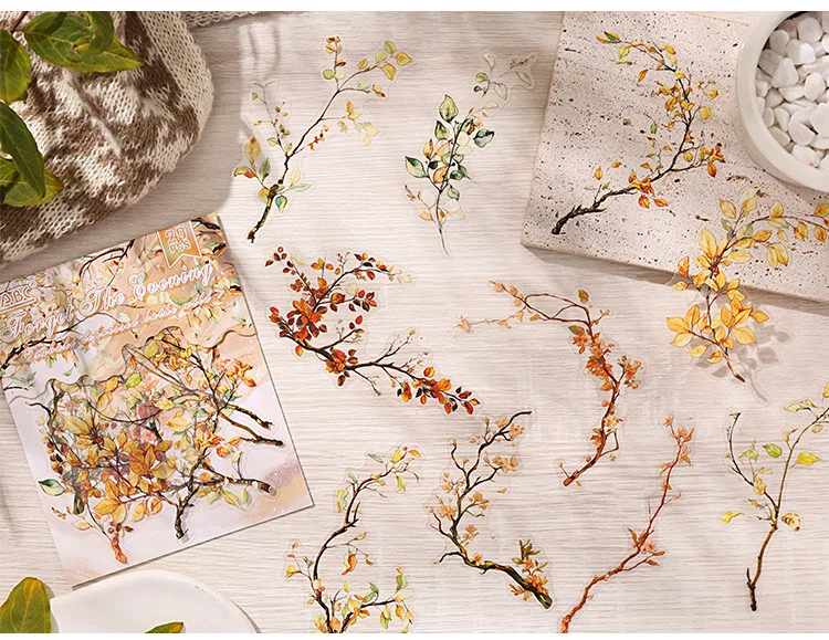JIANWU Toon Yu Twilight Wild Series Vintage Plant Flower Branch PET Sticker Creative DIY Journal Material Collage Stationery