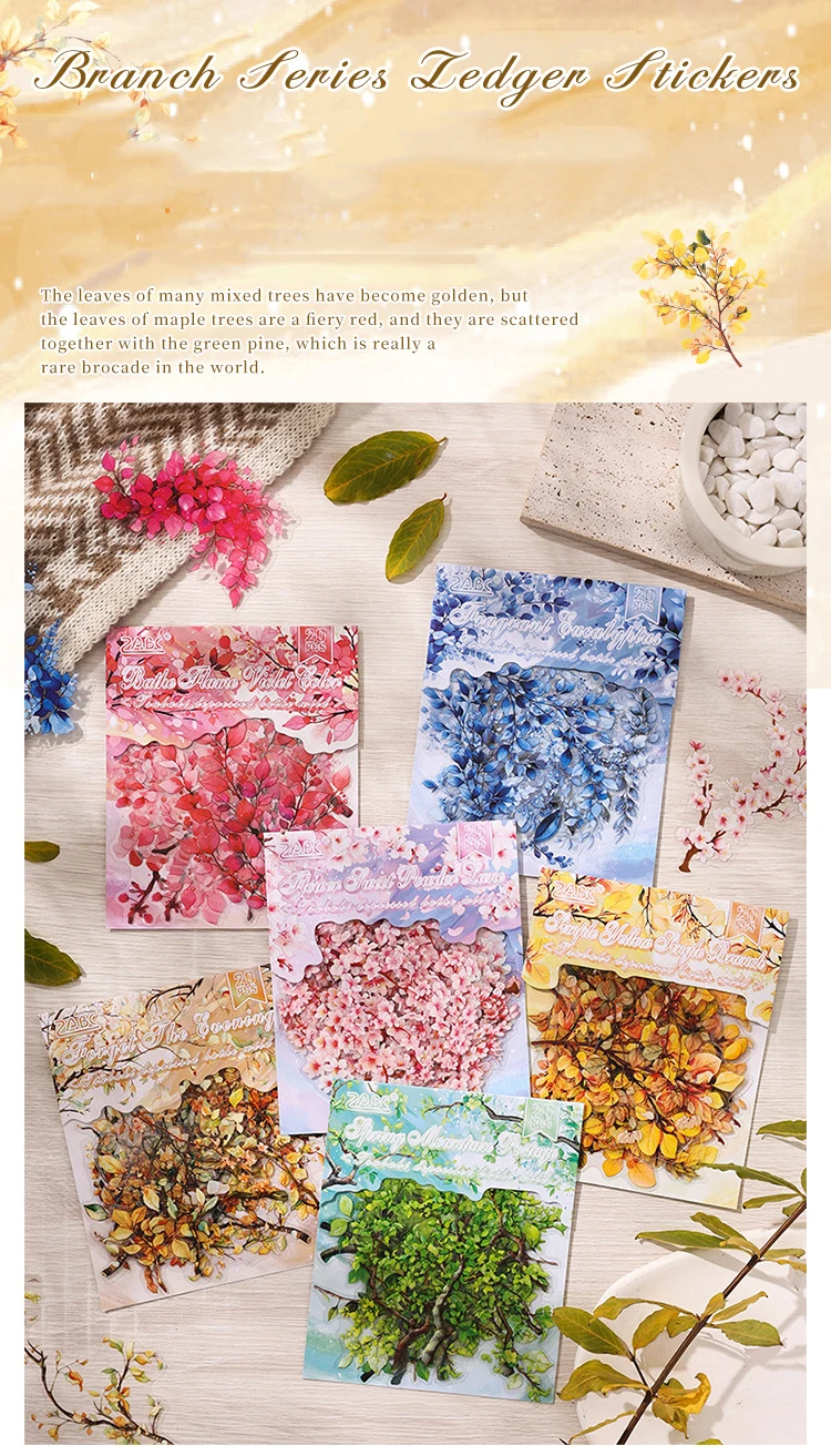 JIANWU Toon Yu Twilight Wild Series Vintage Plant Flower Branch PET Sticker Creative DIY Journal Material Collage Stationery
