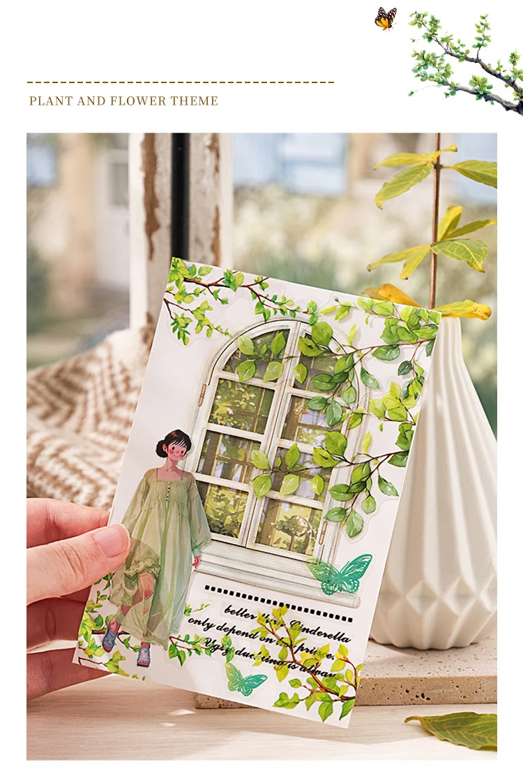 JIANWU Toon Yu Twilight Wild Series Vintage Plant Flower Branch PET Sticker Creative DIY Journal Material Collage Stationery