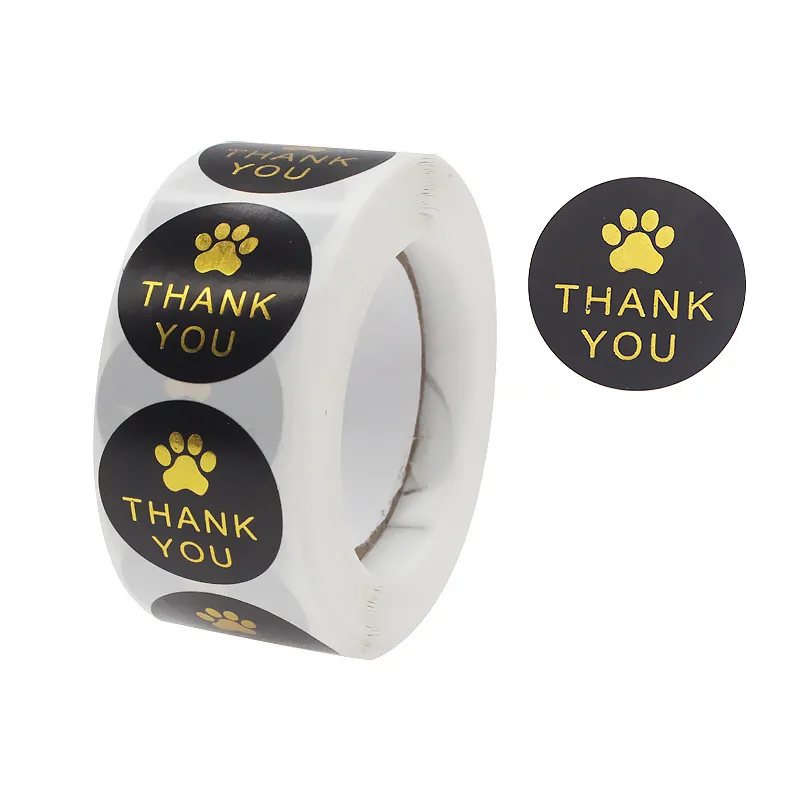 100-500pcs Cute Paw Thank You Stickers Seal Labels Bussiness Supplies 1 Inch Gold Foil Gift Packaging Stickers Stationery Decor