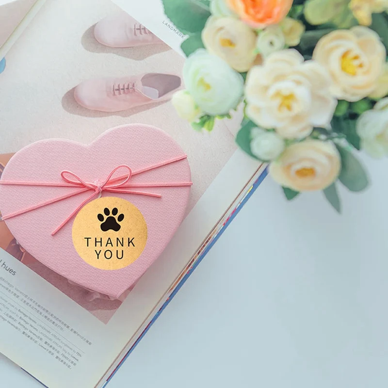100-500pcs Cute Paw Thank You Stickers Seal Labels Bussiness Supplies 1 Inch Gold Foil Gift Packaging Stickers Stationery Decor