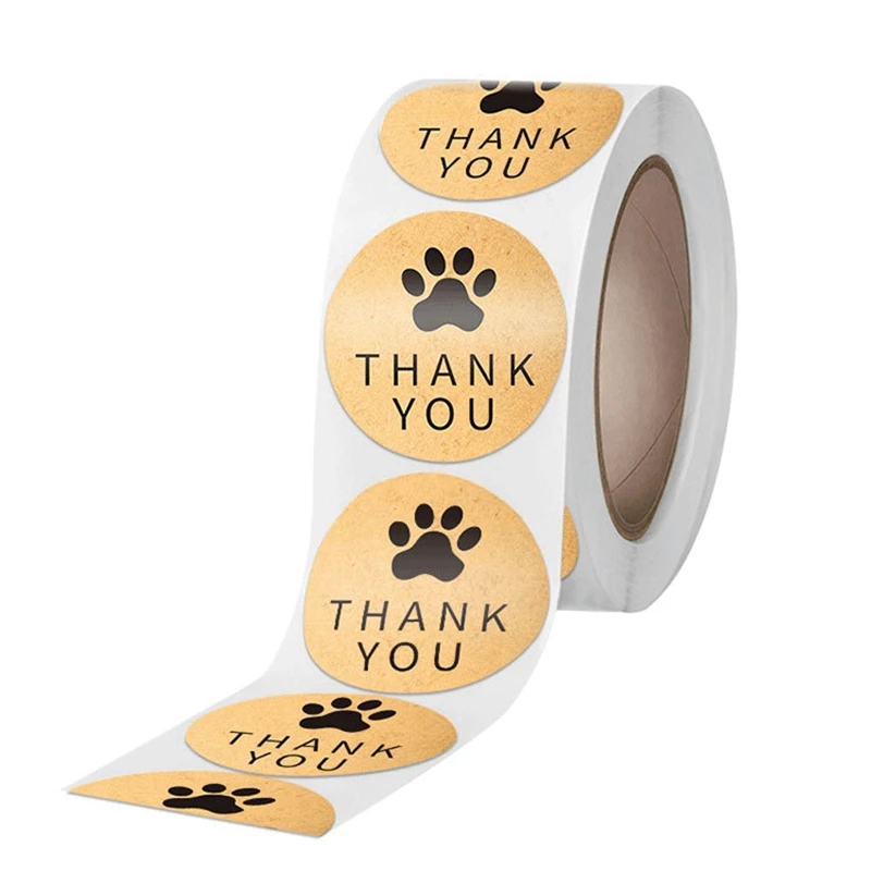 100-500pcs Cute Paw Thank You Stickers Seal Labels Bussiness Supplies 1 Inch Gold Foil Gift Packaging Stickers Stationery Decor
