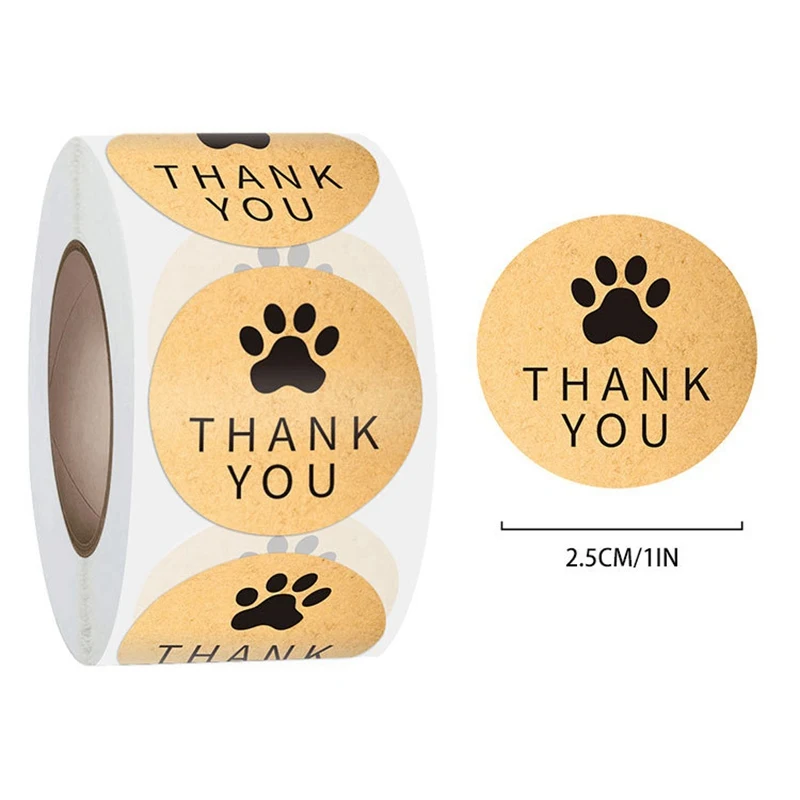 100-500pcs Cute Paw Thank You Stickers Seal Labels Bussiness Supplies 1 Inch Gold Foil Gift Packaging Stickers Stationery Decor