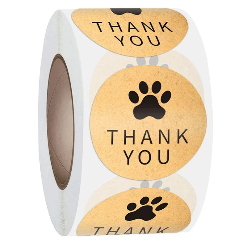 100-500pcs Cute Paw Thank You Stickers Seal Labels Bussiness Supplies 1 Inch Gold Foil Gift Packaging Stickers Stationery Decor